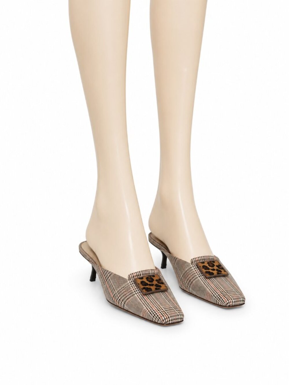 Olivia Rose Tal - Size 10 Plaid Pointed Toe Slip-On Mules with Leopard Buckle